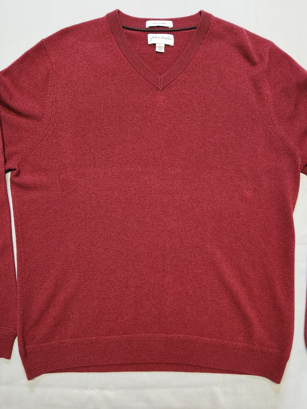 Cashmere 100% John W. Nordstrom Large Light Sweater Burgundy Red V Neck Luxury